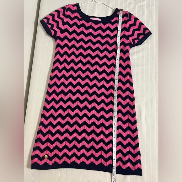 Lilly Pulitzer Girls Pink Blue Chevron Cotton Knit Sweater Dress Large - Picture 10 of 11